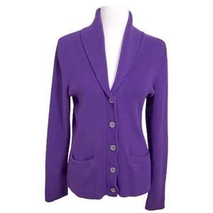 CHAPS Classics Purple Button Up Back Pleats Sweater Size S